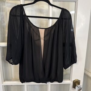 Women's L  Black Sheer Balloon Sleeve Blouse